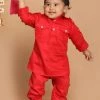 Boys VASTRAMAY SISHU Boy's Red Pure Cotton Kurta With Salwar
