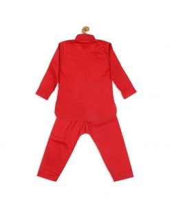 Boys VASTRAMAY SISHU Boy's Red Pure Cotton Kurta With Salwar