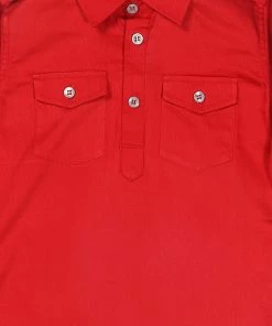 Boys VASTRAMAY SISHU Boy's Red Pure Cotton Kurta With Salwar