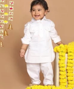 VASTRAMAY SISHU Boy's White Pure Cotton Kurta With Salwar Boys