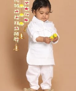 VASTRAMAY SISHU Boy's White Pure Cotton Kurta With Salwar Boys