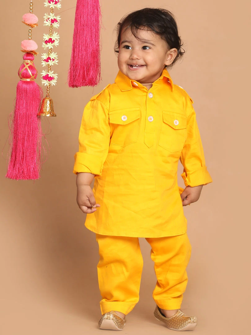 Boys VASTRAMAY SISHU Boy's Yellow Pure Cotton Kurta With Salwar 3 Boys VASTRAMAY SISHU Boy's Yellow Pure Cotton Kurta With Salwar