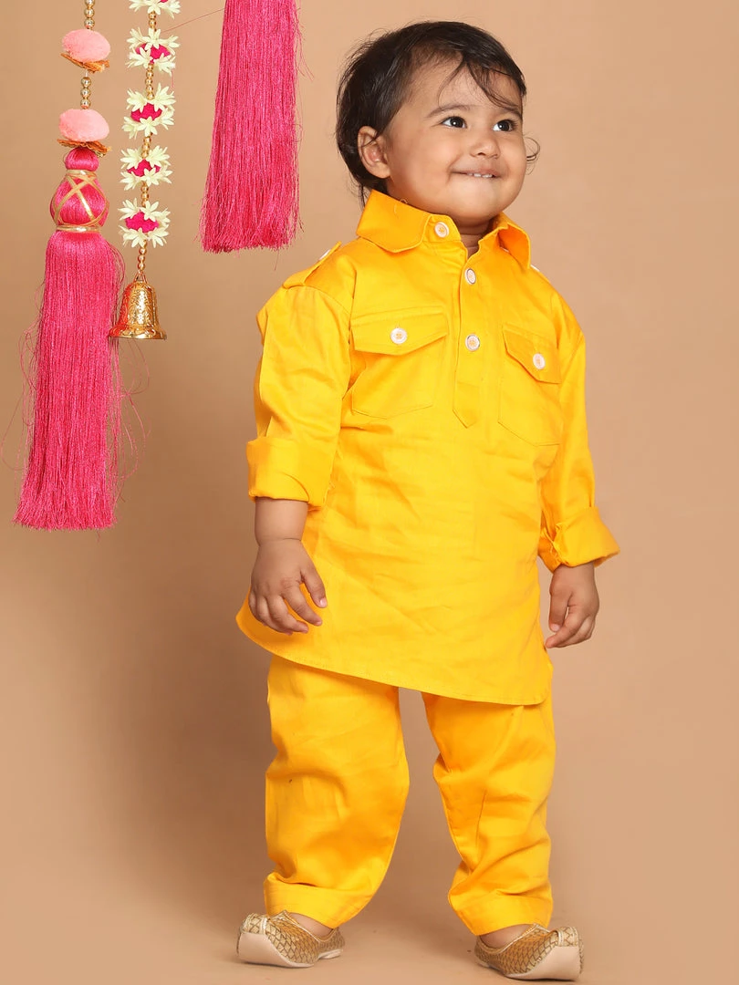 Boys VASTRAMAY SISHU Boy's Yellow Pure Cotton Kurta With Salwar 4 Boys VASTRAMAY SISHU Boy's Yellow Pure Cotton Kurta With Salwar