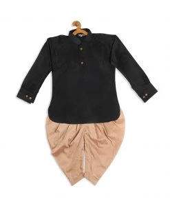 VASTRAMAY SISHU Boy's Black & Rose Gold-Toned Kurta With Dhoti Pants