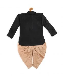 VASTRAMAY SISHU Boy's Black & Rose Gold-Toned Kurta With Dhoti Pants