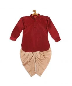 VASTRAMAY SISHU Boys Maroon & Gold-Toned Kurta With Dhoti Pants
