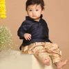 VASTRAMAY SISHU Boy's Navy Blue & Golden Silk Blend Kurta With Dhoti Pants Boys