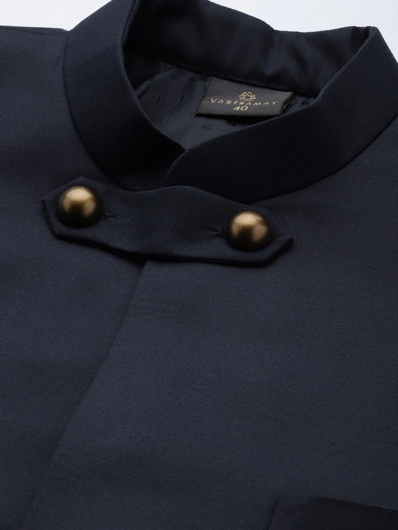 Sherwani/Indowestern Sets SHRESTHA By VASTRAMAY Men's Navy Blue & Black Solid Bandhgala Sherwani Set 4 Sherwani/Indowestern Sets SHRESTHA By VASTRAMAY Men's Navy Blue & Black Solid Bandhgala Sherwani Set