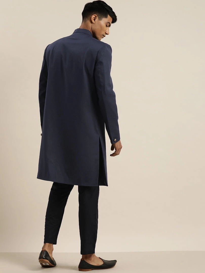 Sherwani/Indowestern Sets SHRESTHA By VASTRAMAY Men's Navy Blue & Black Solid Bandhgala Sherwani Set 7 Sherwani/Indowestern Sets SHRESTHA By VASTRAMAY Men's Navy Blue & Black Solid Bandhgala Sherwani Set