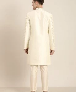 Sherwani/Indowestern Sets SHRESTHA By VASTRAMAY Men's Cream-Coloured Mirror Work Indo Western Sherwani Set 13 Sherwani/Indowestern Sets SHRESTHA By VASTRAMAY Men's Cream-Coloured Mirror Work Indo Western Sherwani Set