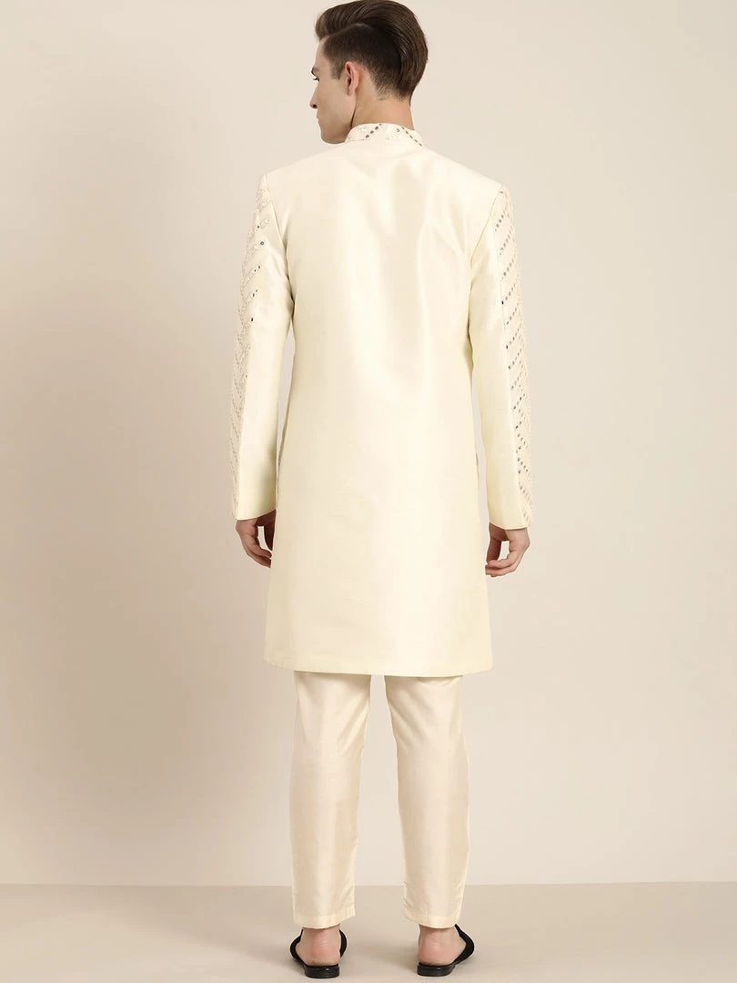 Sherwani/Indowestern Sets SHRESTHA By VASTRAMAY Men's Cream-Coloured Mirror Work Indo Western Sherwani Set 7 Sherwani/Indowestern Sets SHRESTHA By VASTRAMAY Men's Cream-Coloured Mirror Work Indo Western Sherwani Set