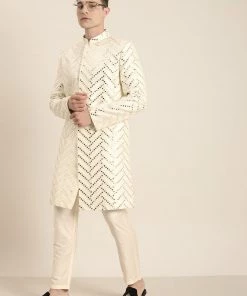 Sherwani/Indowestern Sets SHRESTHA By VASTRAMAY Men's Cream-Coloured Mirror Work Indo Western Sherwani Set 14 Sherwani/Indowestern Sets SHRESTHA By VASTRAMAY Men's Cream-Coloured Mirror Work Indo Western Sherwani Set