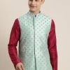 SHRESTHA By VASTRAMAY Men's Green Embroidered Ethnic Jacket Shaadi