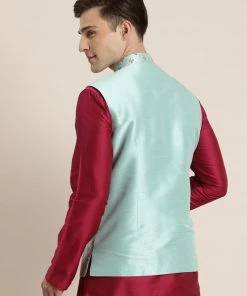 SHRESTHA By VASTRAMAY Men's Green Embroidered Ethnic Jacket Shaadi