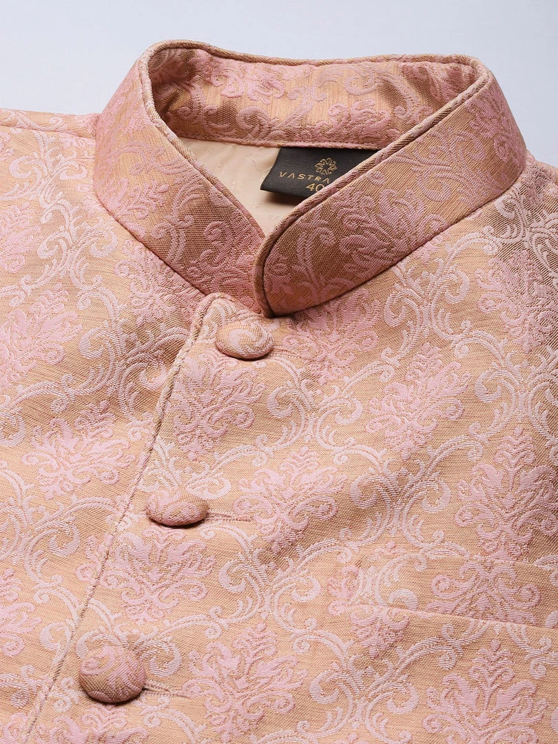 SHRESTHA By VASTRAMAY Men's Pink Ethnic Woven Design Embroidered Jodhpuri Shaadi 4 SHRESTHA By VASTRAMAY Men's Pink Ethnic Woven Design Embroidered Jodhpuri Shaadi