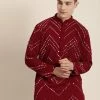 SHRESTHA By VASTRAMAY Men's Maroon Embroidered Mirror Work Kurta With Pyjamas 2 SHRESTHA By VASTRAMAY Men's Maroon Embroidered Mirror Work Kurta With Pyjamas