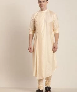 SHRESTHA By VASTRAMAY Men's Beige Pleated Kurta Kurta Sets