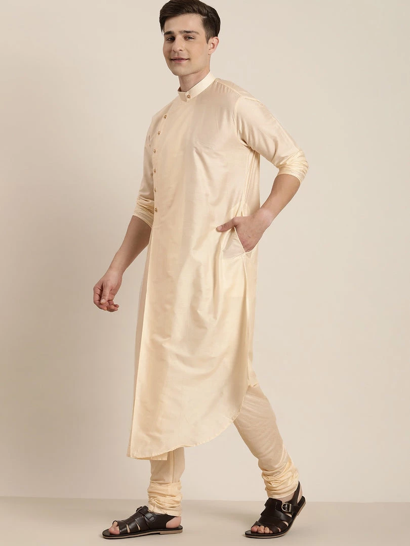 SHRESTHA By VASTRAMAY Men's Beige Pleated Kurta Kurta Sets 4 SHRESTHA By VASTRAMAY Men's Beige Pleated Kurta Kurta Sets