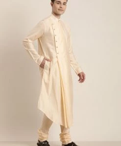 SHRESTHA By VASTRAMAY Men's Beige Pleated Kurta With Churidar