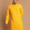 SHRESTHA BY VASTRAMAY Men's Yellow Ethnic Motifs Embroidered Kurta