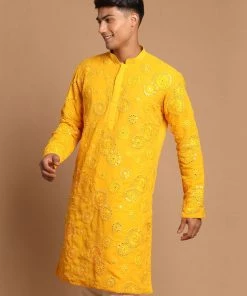 SHRESTHA BY VASTRAMAY Men's Yellow Ethnic Motifs Embroidered Kurta