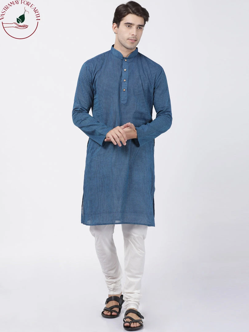 SHVAAS By VASTRAMAY Men's Blue Cotton Handloom Kurta With Pyjamas Ganesh Chaturthi 3 SHVAAS By VASTRAMAY Men's Blue Cotton Handloom Kurta With Pyjamas Ganesh Chaturthi