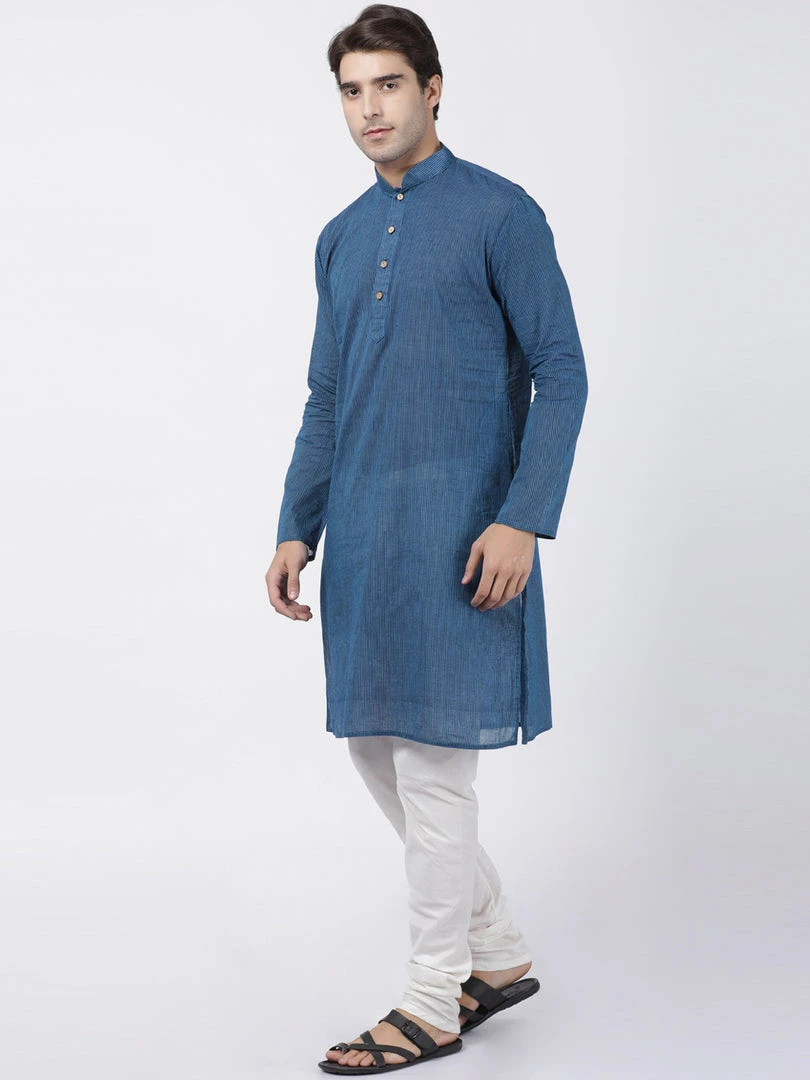 SHVAAS By VASTRAMAY Men's Blue Cotton Handloom Kurta With Pyjamas Ganesh Chaturthi 4 SHVAAS By VASTRAMAY Men's Blue Cotton Handloom Kurta With Pyjamas Ganesh Chaturthi