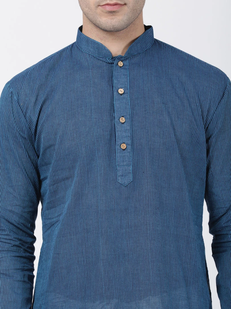 SHVAAS By VASTRAMAY Men's Blue Cotton Handloom Kurta With Pyjamas Ganesh Chaturthi 6 SHVAAS By VASTRAMAY Men's Blue Cotton Handloom Kurta With Pyjamas Ganesh Chaturthi