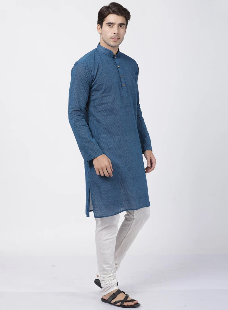 SHVAAS By VASTRAMAY Men's Blue Cotton Handloom Kurta With Pyjamas Ganesh Chaturthi 8 SHVAAS By VASTRAMAY Men's Blue Cotton Handloom Kurta With Pyjamas Ganesh Chaturthi