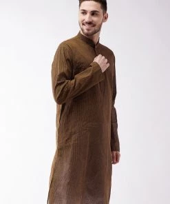 SHVAAS By VASTRAMAY Men's Coffee Cotton Handloom Kurta