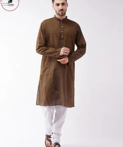 SHVAAS By VASTRAMAY Men's Coffee Cotton Handloom Kurta With Pyjamas Rakhi