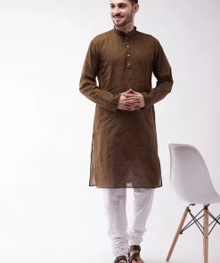 SHVAAS By VASTRAMAY Men's Coffee Cotton Handloom Kurta With Pyjamas Rakhi