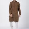 SHVAAS By VASTRAMAY Men's Coffee Cotton Handloom Kurta With Pyjamas Rakhi
