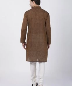SHVAAS By VASTRAMAY Men's Coffee Cotton Handloom Kurta With Pyjamas Rakhi