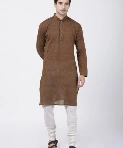 SHVAAS By VASTRAMAY Men's Coffee Cotton Handloom Kurta With Pyjamas Rakhi