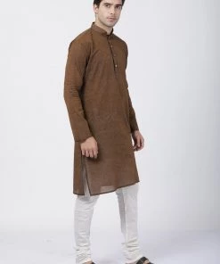 SHVAAS By VASTRAMAY Men's Coffee Cotton Handloom Kurta With Pyjamas Rakhi