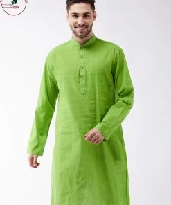 SHVAAS By VASTRAMAY Men's Green Cotton Handloom Kurta
