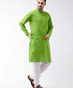 Rakhi SHVAAS By VASTRAMAY Men's Green Cotton Handloom Kurta With Pyjamas
