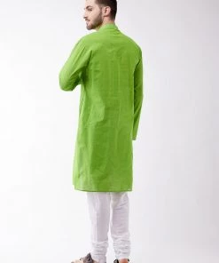 Rakhi SHVAAS By VASTRAMAY Men's Green Cotton Handloom Kurta With Pyjamas