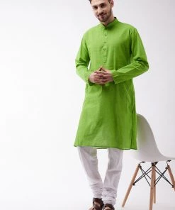 Rakhi SHVAAS By VASTRAMAY Men's Green Cotton Handloom Kurta With Pyjamas
