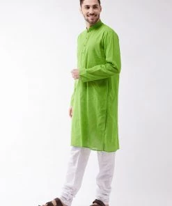 Rakhi SHVAAS By VASTRAMAY Men's Green Cotton Handloom Kurta With Pyjamas