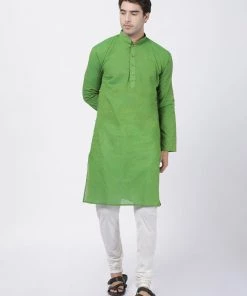 Rakhi SHVAAS By VASTRAMAY Men's Green Cotton Handloom Kurta With Pyjamas