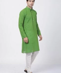 Rakhi SHVAAS By VASTRAMAY Men's Green Cotton Handloom Kurta With Pyjamas