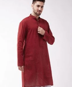 SHVAAS By VASTRAMAY Men's Maroon Cotton Handloom Kurta