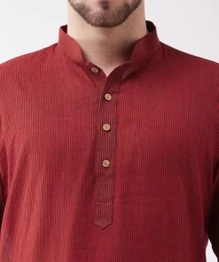 Rakhi SHVAAS By VASTRAMAY Men's Maroon Cotton Handloom Kurta With Pyjamas