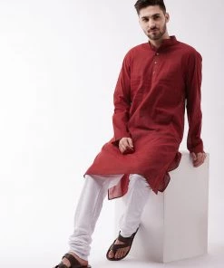 Rakhi SHVAAS By VASTRAMAY Men's Maroon Cotton Handloom Kurta With Pyjamas