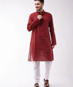 Rakhi SHVAAS By VASTRAMAY Men's Maroon Cotton Handloom Kurta With Pyjamas