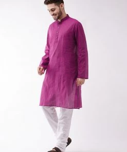 SHVAAS By VASTRAMAY Men's Purple Cotton Handloom Kurta With Pyjamas Rakhi