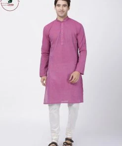 Rakhi SHVAAS By VASTRAMAY Men's Purple Cotton Handloom Kurta With Pyjamas