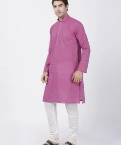 Rakhi SHVAAS By VASTRAMAY Men's Purple Cotton Handloom Kurta With Pyjamas